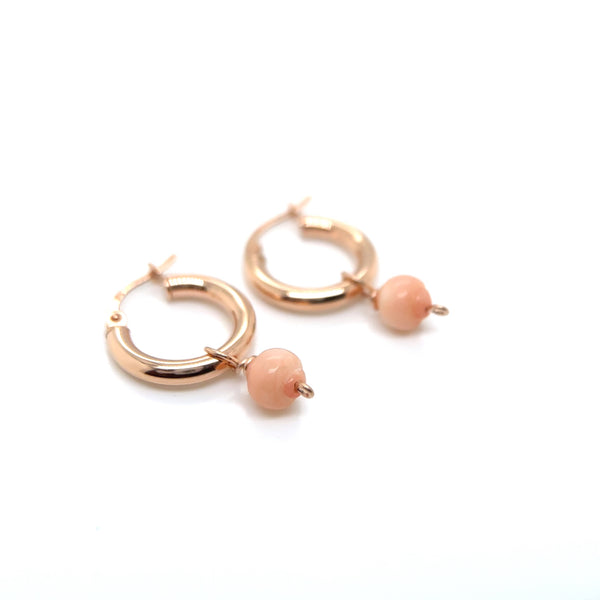 Rose gold Hoop Earrings & coral peach carved Enhancers