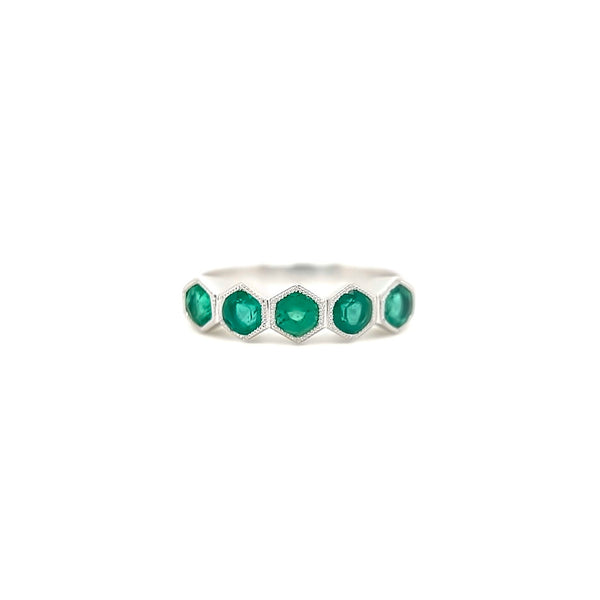White gold Zambian Emerald Hexagon ring