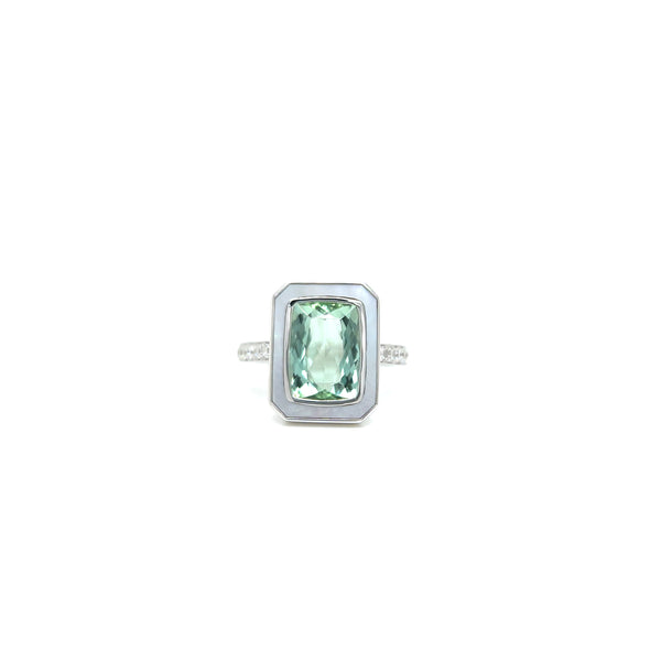 Mint Tourmaline, Mother Of Pearl & Diamond Ring
