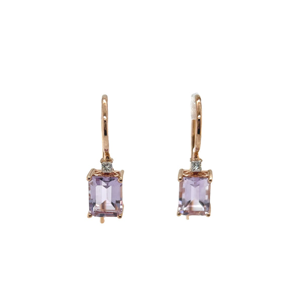 Pink Amethyst and Diamond Drop Earrings