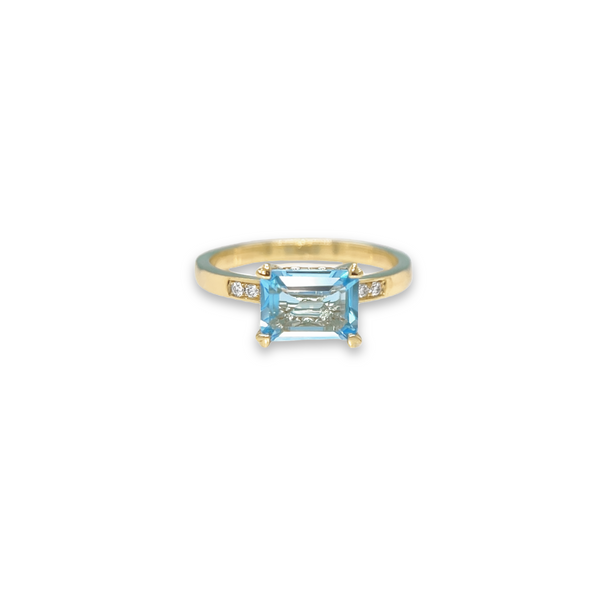 Blue Topaz and Diamond Horizontal Kaleidoscope Ring