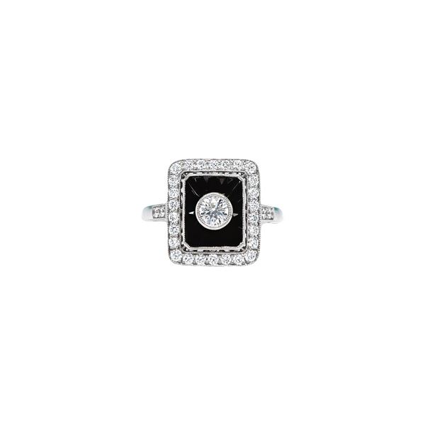 Diamond Halo & Faceted Onyx Gatsby Ring