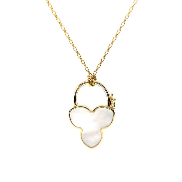Yellow Gold Mother of Pearl Clover Shape Padlock