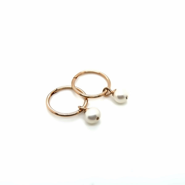 Tiny Rose Gold Pearl Hoops