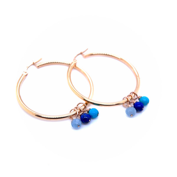 Rose gold Hoop Earrings & aquamarine, turquoise & lapis Enhancers