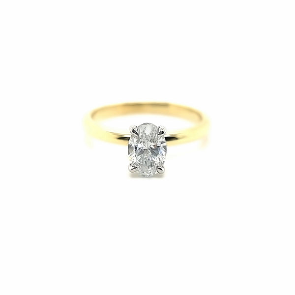 Gold and Platinum Oval Lab Diamond Ring with Hidden Halo