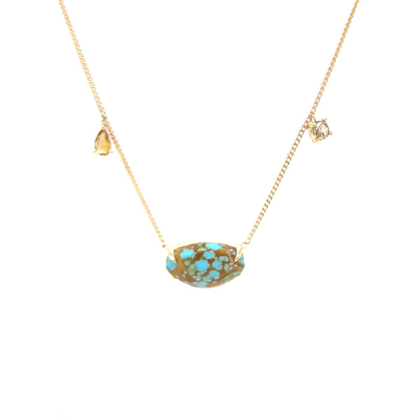 9ct Yellow Gold Australian Turquoise Cabochon Necklace with Champagne Diamond & Citrine Drops-Mosaic Collection