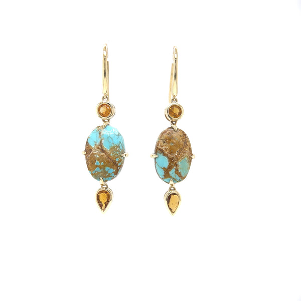 9ct Yellow Gold Australian Turquoise and Citrine Drop Earrings-Mosaic Collection
