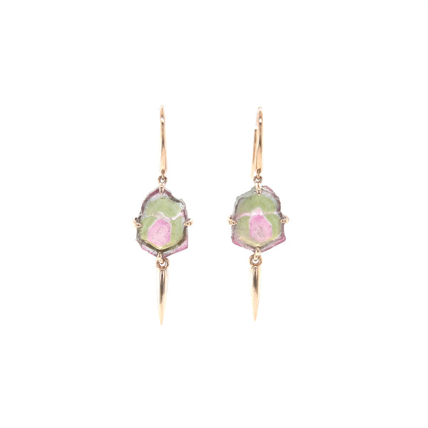 9ct Rose Gold Watermelon Tourmaline Slice Drop Earrings-Mosaic Collection