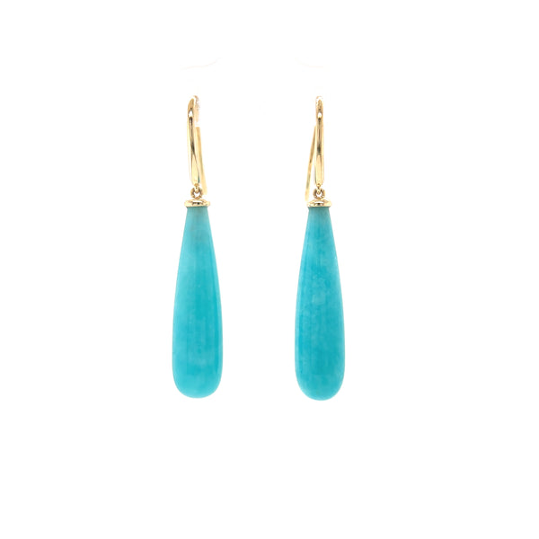 9ct Yellow Gold Amazonite Polished Tear Drop Earrings-Mosiac Collection