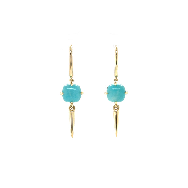9ct Amazonite Square Cabochon Claw Drop Earrings with Spear Detail-Mosaic Collection