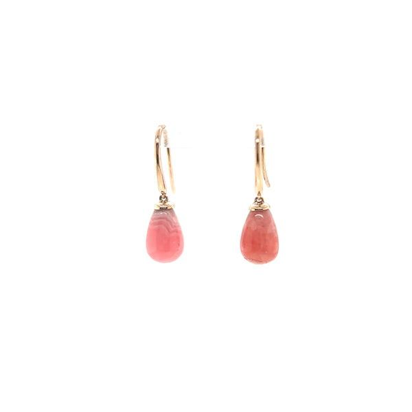Rose Gold Rhodochrosite Banded Polished Tear Drop Earrings-Mosaic Collection