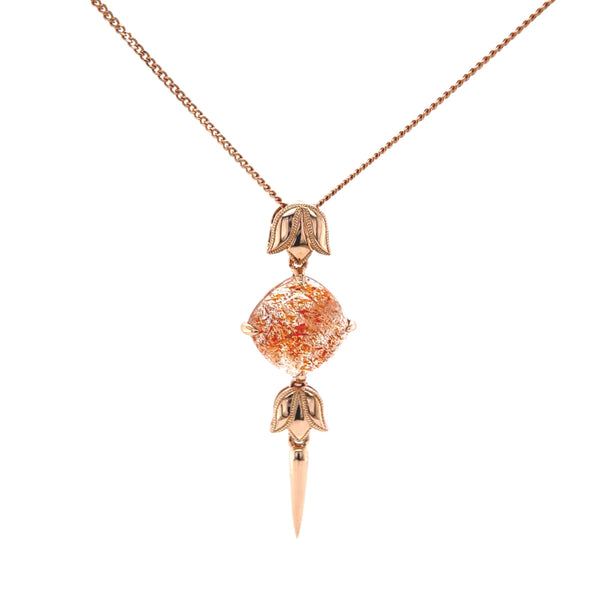 Rose Gold Sunstone Square Cushion Pendant with Tulip Millgrain Detail-Mosaic Collection