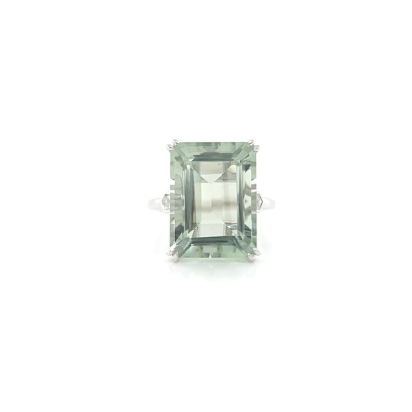White Gold Green Quartz Octagon Cut Ring with Hexagon Diamonds-Mosaic Collection