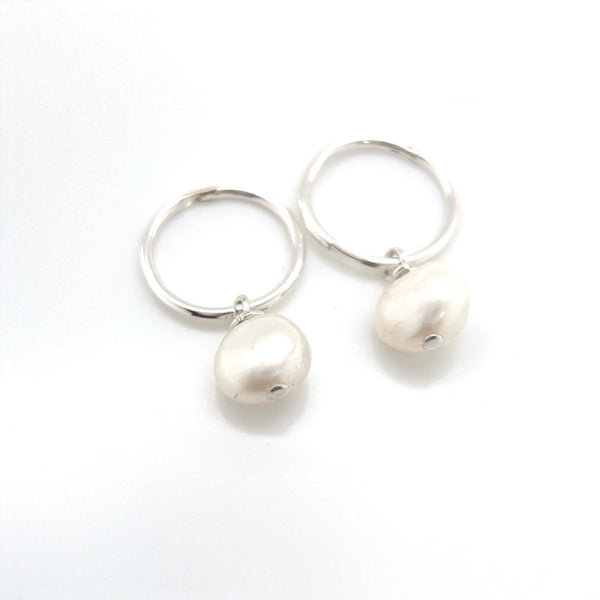Tiny Silver Hoops & Pearl Earrings