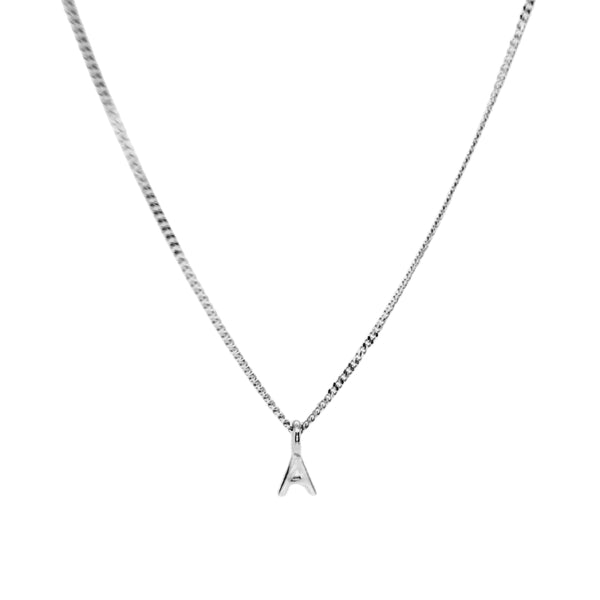 'A' Initial Pendant & silver hammered cable Chain