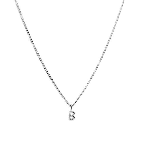 'B' Initial Pendant & silver hammered cable Chain