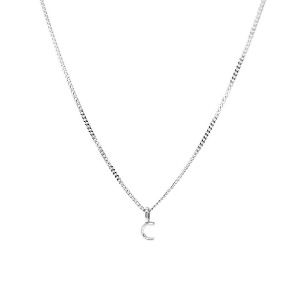 'C' Initial Pendant & silver hammered cable Chain