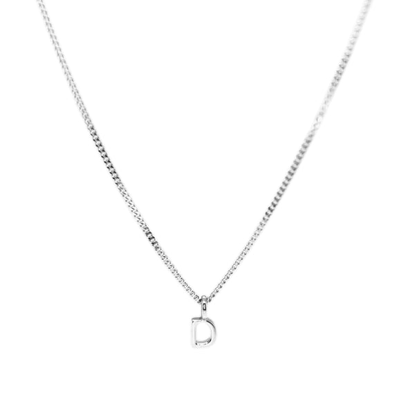 'D' Initial Pendant & silver hammered cable Chain