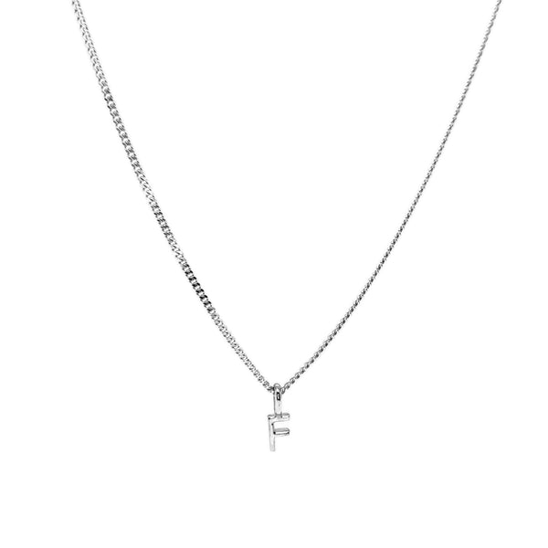 'F' Initial Pendant & silver hammered cable Chain