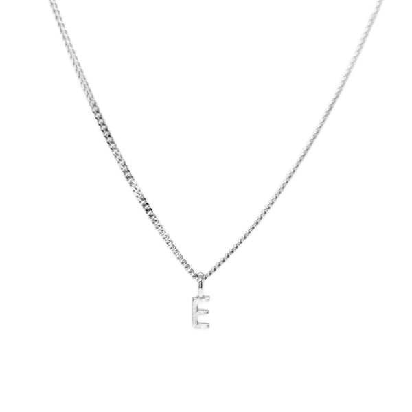 'E' Initial Pendant & silver hammered cable Chain