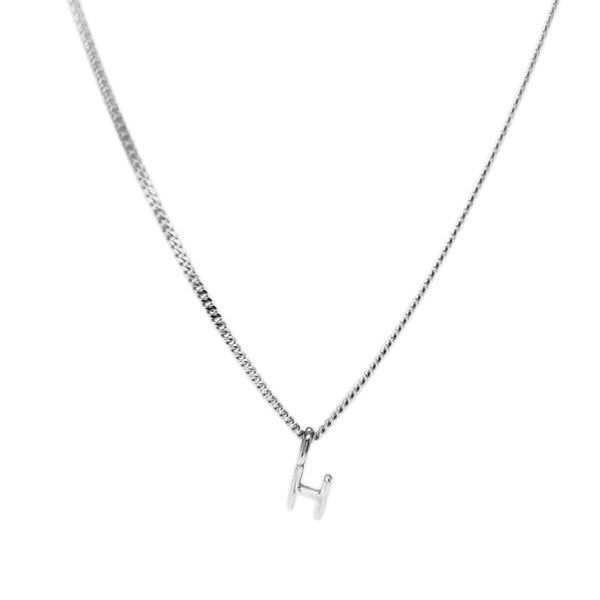 'H' Initial Pendant & silver hammered cable Chain