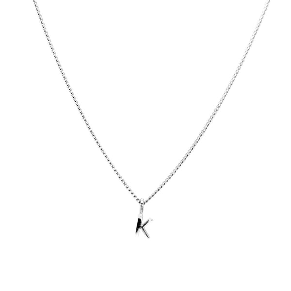 'K' Initial Pendant & silver hammered cable Chain