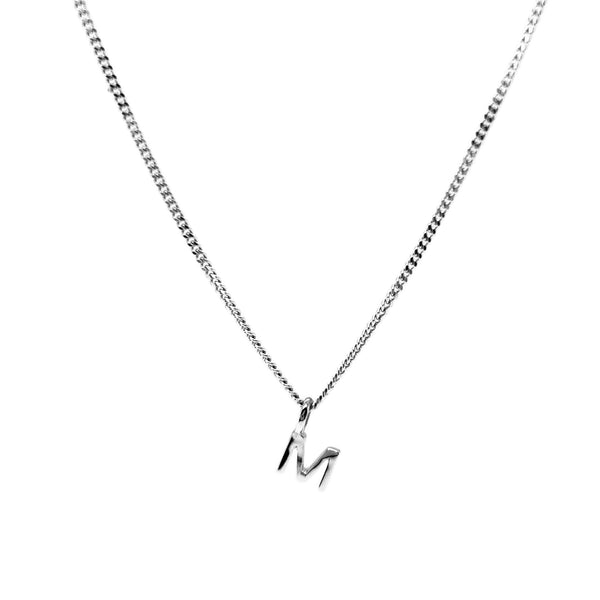 'M' Initial Pendant & silver hammered cable Chain