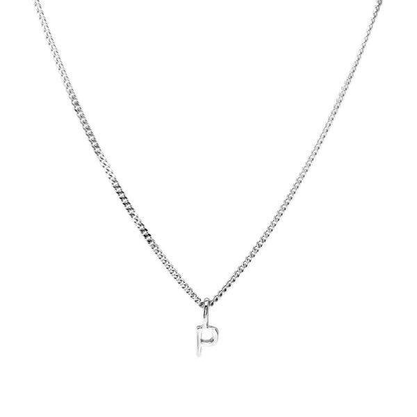 'P' Initial Pendant & silver hammered cable Chain