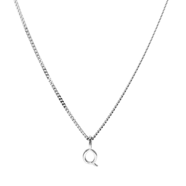 'Q' Initial Pendant & silver hammered cable Chain