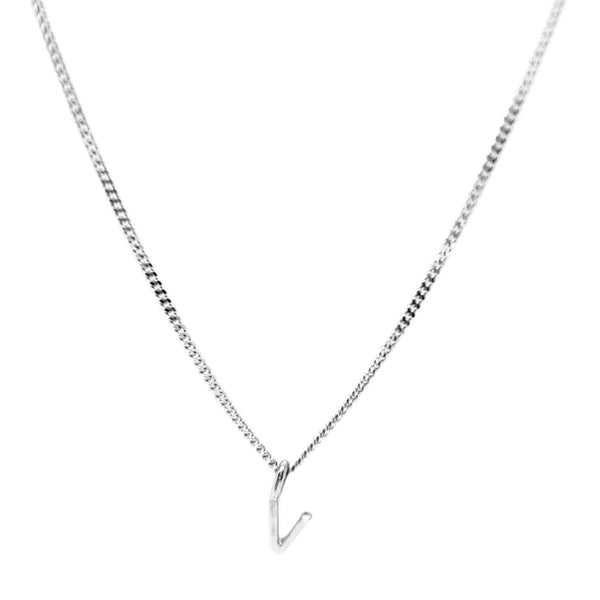 'V' Initial Pendant & silver hammered cable Chain