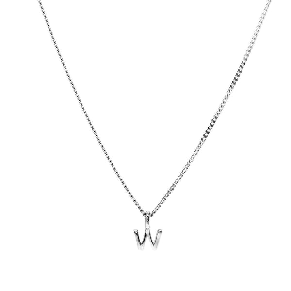 'W' Initial Pendant & silver hammered cable Chain
