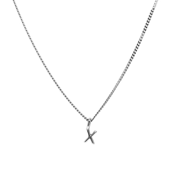 'X' Initial Pendant & silver hammered cable Chain