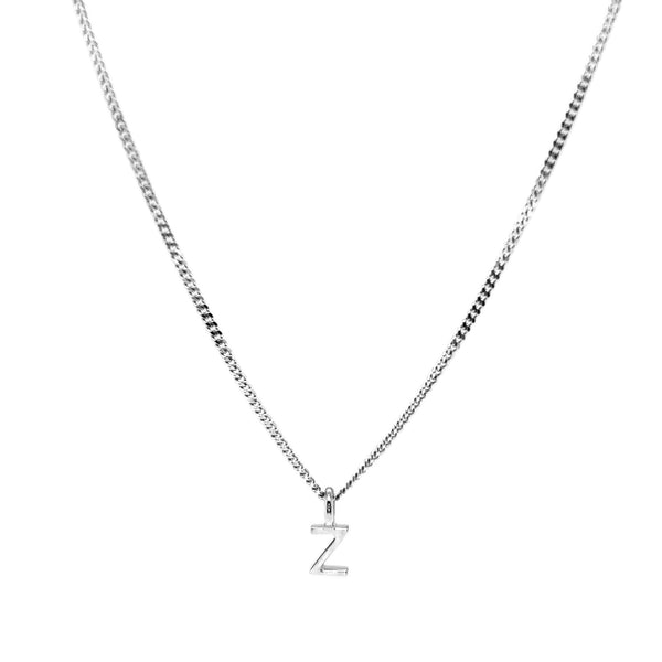 'Z' Initial Pendant & silver hammered cable Chain