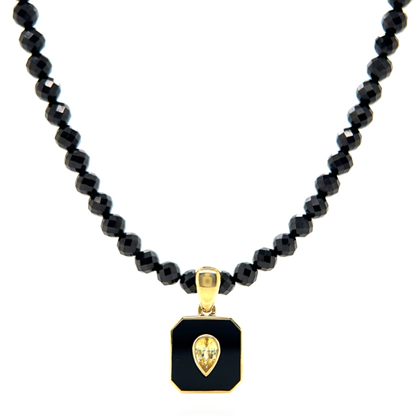 Yellow Gold Yellow Sapphire Madagascar Pear Cut Pendant with Octagon Onyx
