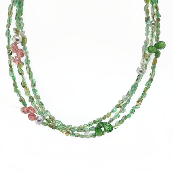 9ct Yellow Gold Green Ethiopian Opal & Mixed Gemstone Necklace (81-85cm)