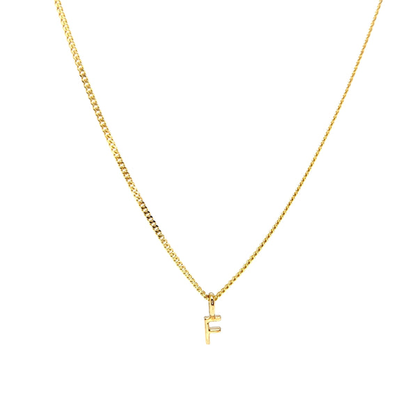 'F' Initial Pendant & Diamond Cut Curb Chain