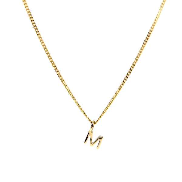'M' Initial Pendant & Diamond Cut Curb Chain