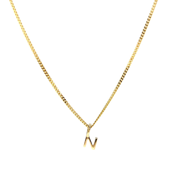 'N' Initial Pendant & Diamond Cut Curb Chain