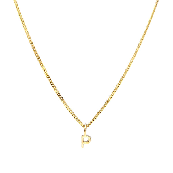 'P' Initial Pendant & Diamond Cut Curb Chain