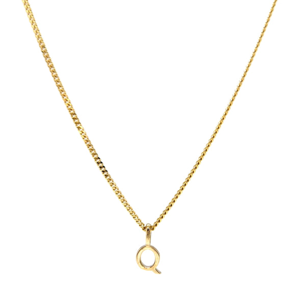 'Q' Initial Pendant & Diamond Cut Curb Chain