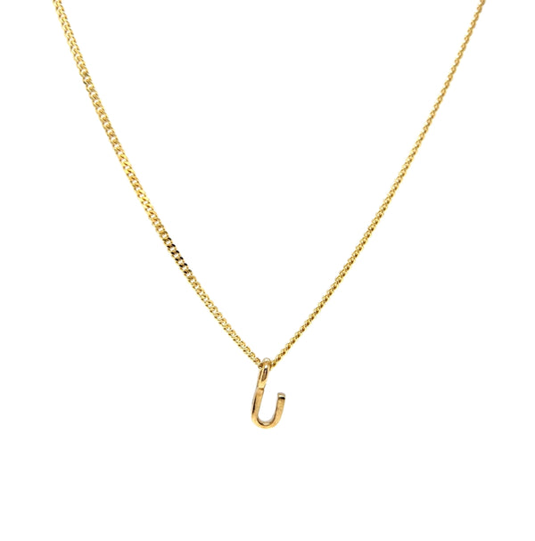 'U' Initial Pendant & Diamond Cut Curb Chain