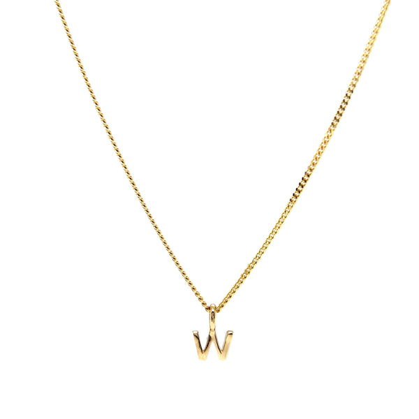 'W' Initial Pendant & Diamond Cut Curb Chain
