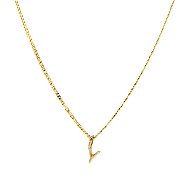 'Y' Initial Pendant & Diamond Cut Curb Chain