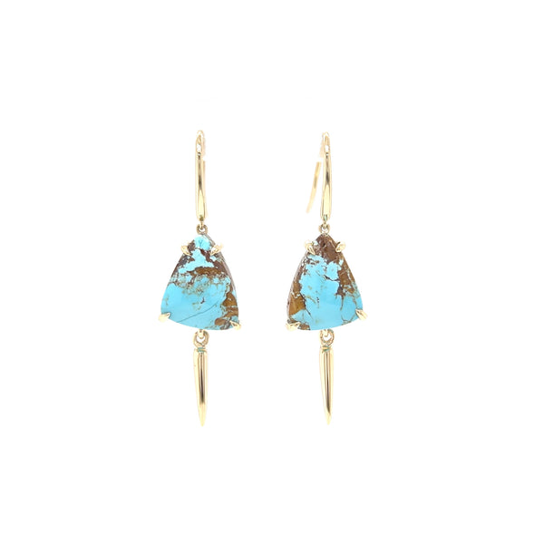 9ct Yellow Gold Australian Turquoise Claw Set Drop Earrings- Mosaic Collection