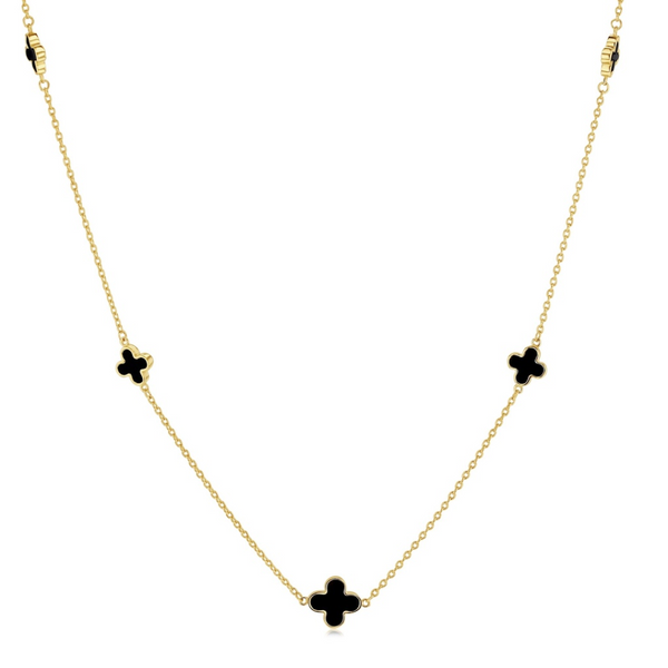 Yellow Gold Onyx Lucky Clover Necklace