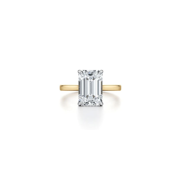 Gold and Platinum Emerald Cut Lab Diamond Ring with Hidden Halo