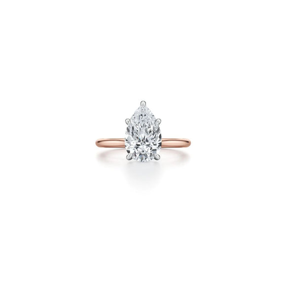 Gold and Platinum Pear shape Lab Diamond Ring with Hidden Halo