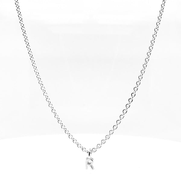 'R' Initial Pendant & silver hammered cable Chain