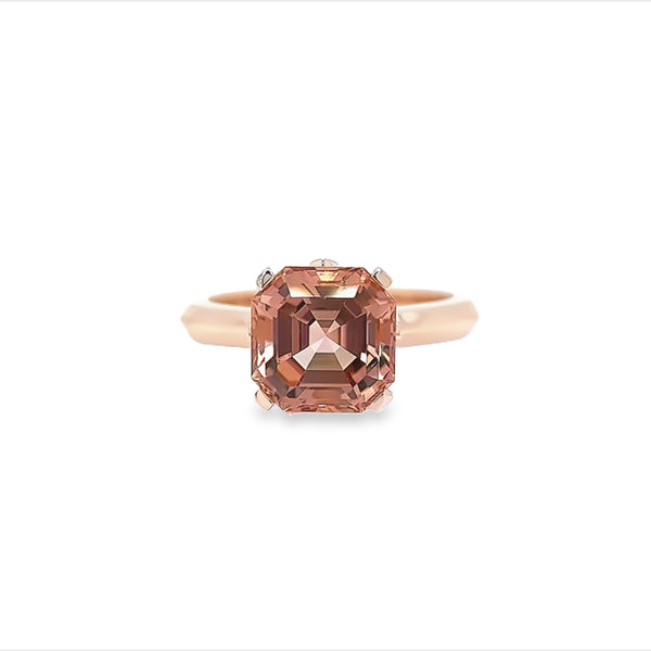 Peach Asscher Tourmaline & Diamond Ring
